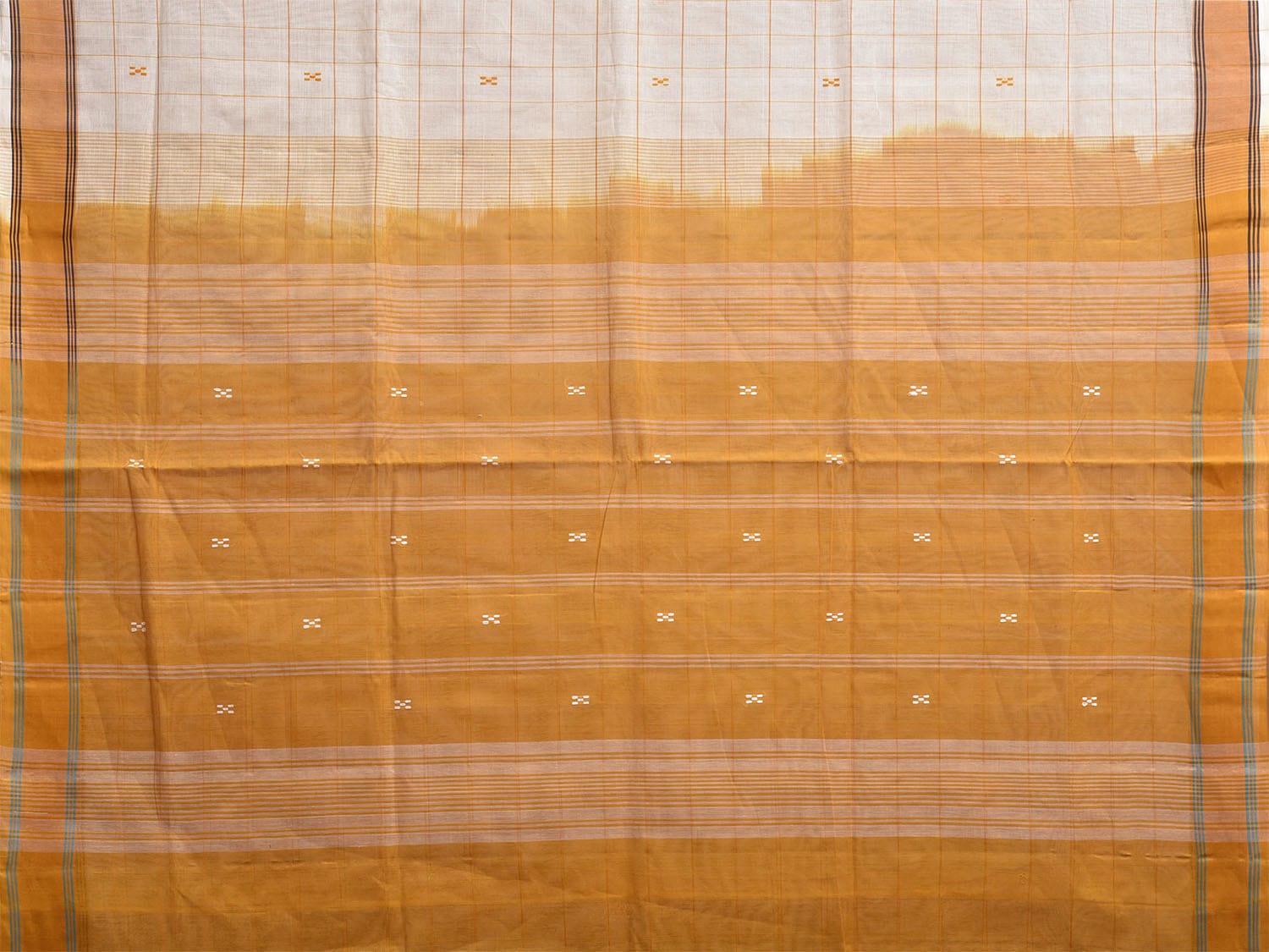 White and Yellow Venkatagiri Cotton Saree with Big Checks Design v0130