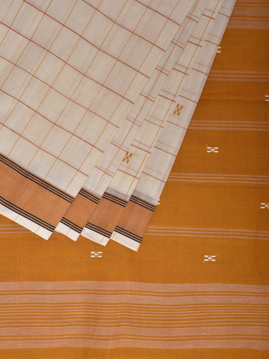 White and Yellow Venkatagiri Cotton Saree with Big Checks Design v0130