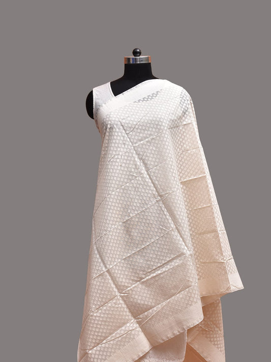 White Banaras Cotton Silk Dupatta with Buta and Border Design ds3740