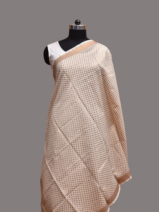 White Banaras Cotton Silk Dupatta with Small Polka Dots Design ds3766