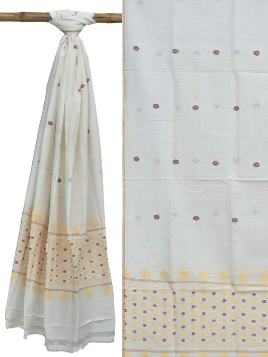 White Cotton Handloom Dupatta with Jamdani Design ds1875