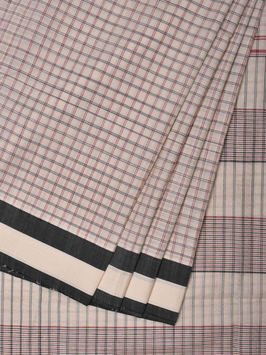 White Cotton Handloom Saree with Checks Design o0291