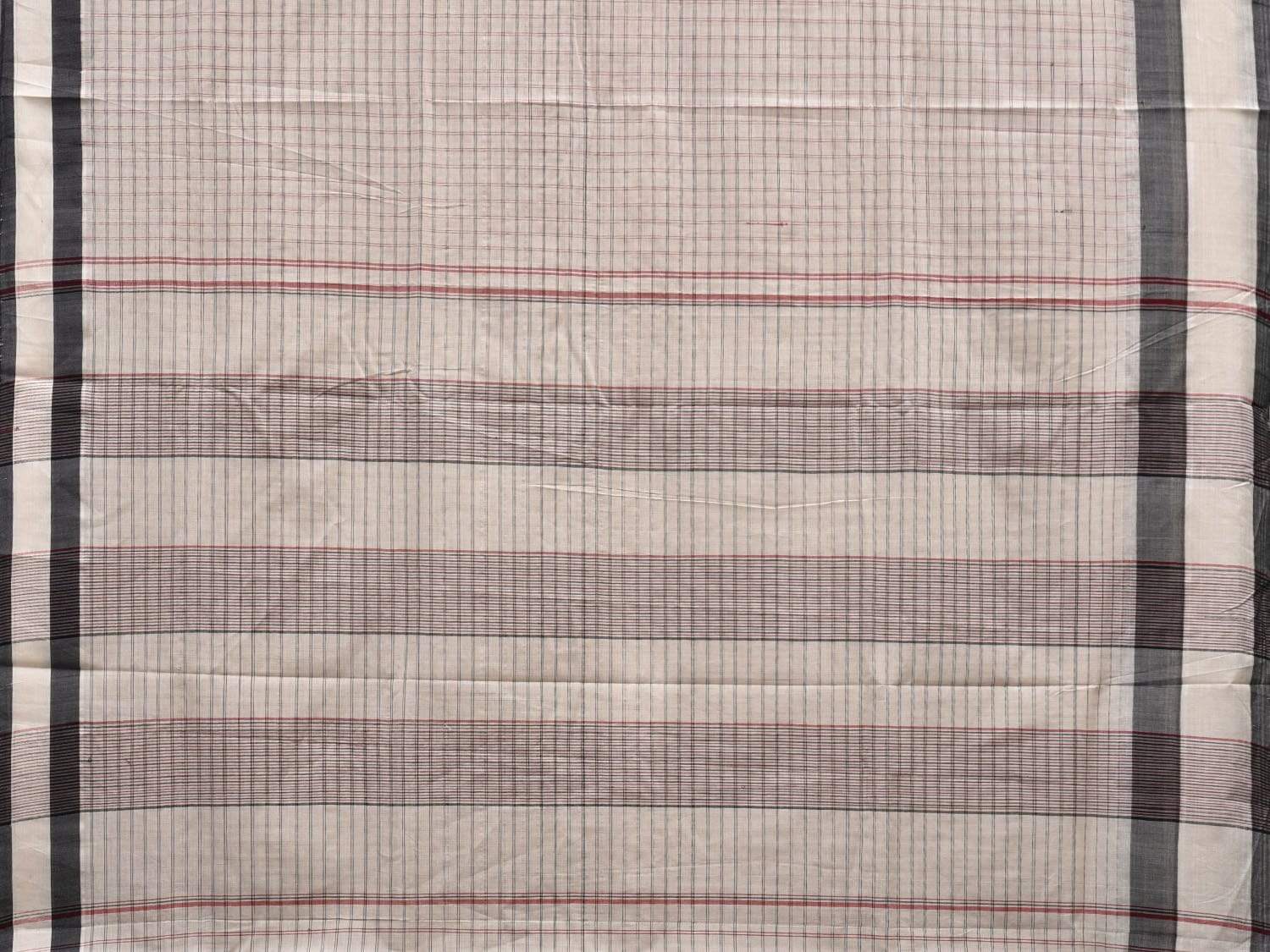 White Cotton Handloom Saree with Checks Design o0291