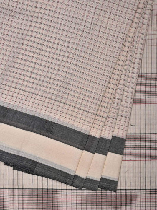 White Cotton Handloom Saree with Checks Design o0292