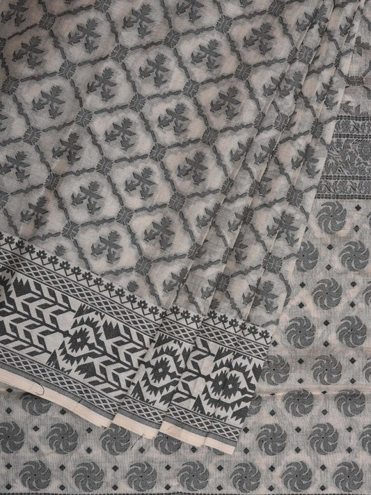 White Cut Work Cotton Handloom Saree with All Over Jamdani Style Design o0371