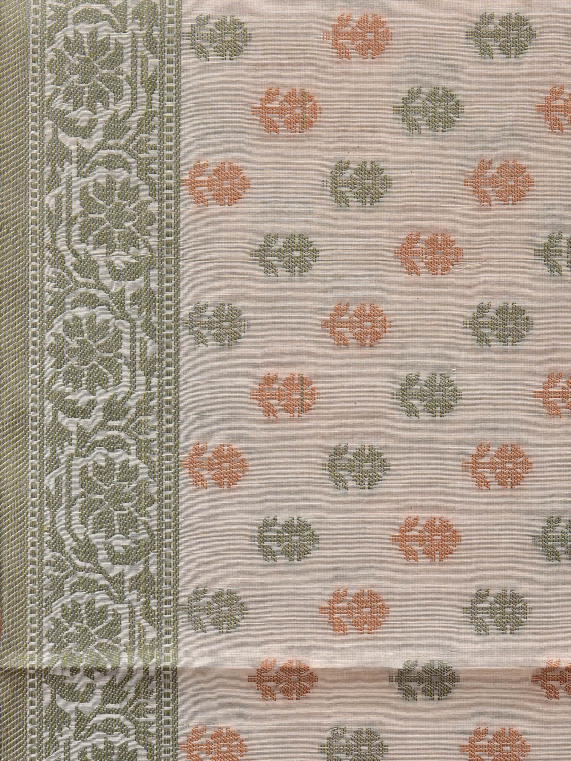 White Cut Work Sico Cotton Saree with All Over Banaras Design o0382