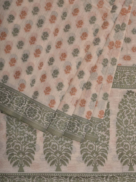 White Cut Work Sico Cotton Saree with All Over Banaras Design o0382