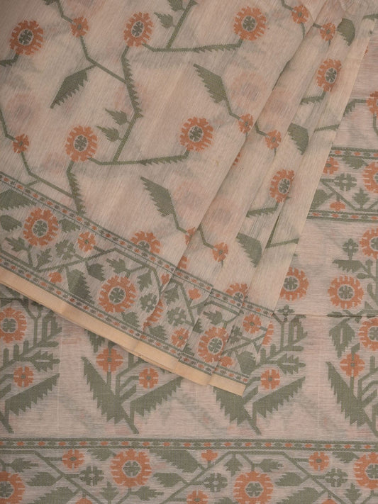 White Cut Work Sico Cotton Saree with All Over Banaras Design o0384