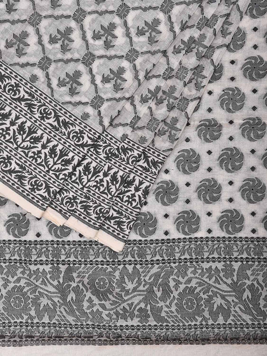 White Cut Work Tussar Cotton Saree with All Over Jamdani Style Design o0578