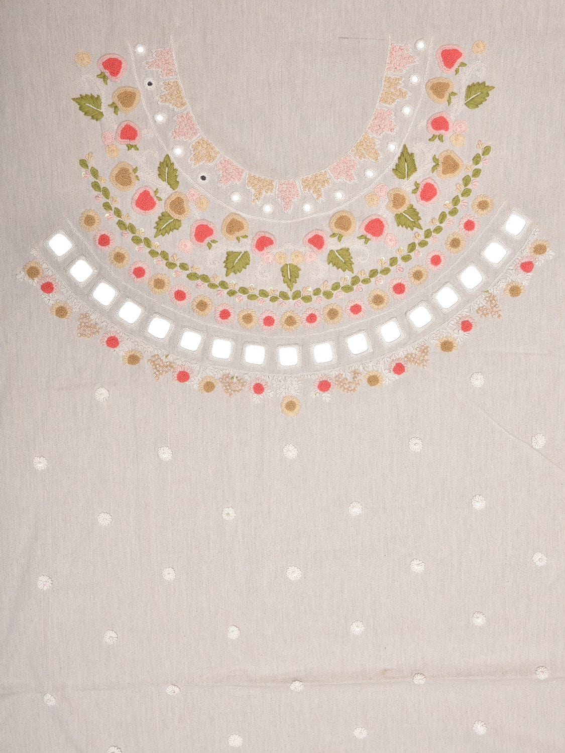White Hand Embroidary Cotton Kurta with Floral and Mirror Work Design f0221