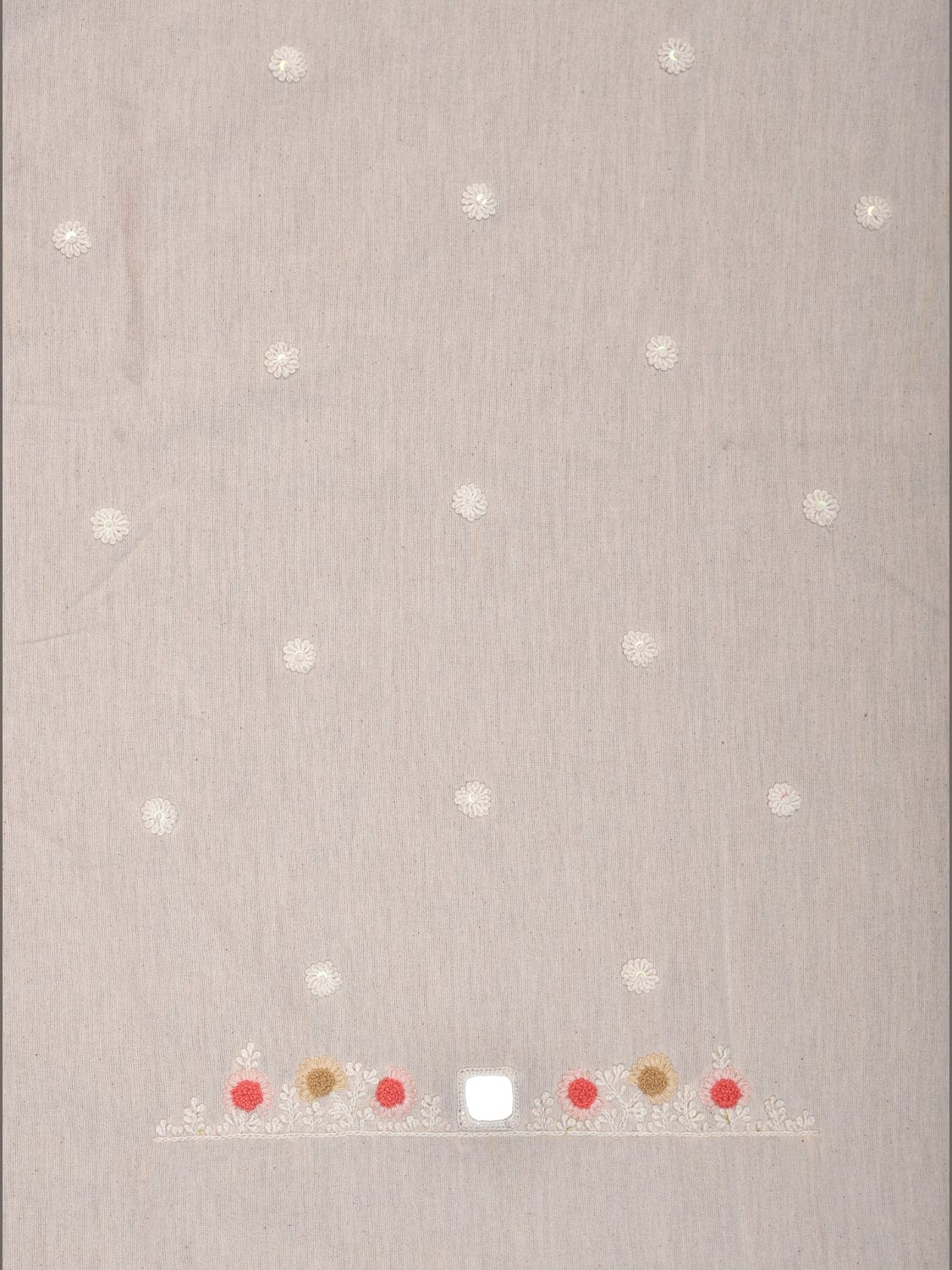 White Hand Embroidary Cotton Kurta with Floral and Mirror Work Design f0221