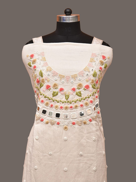 White Hand Embroidary Cotton Kurta with Floral and Mirror Work Design f0221