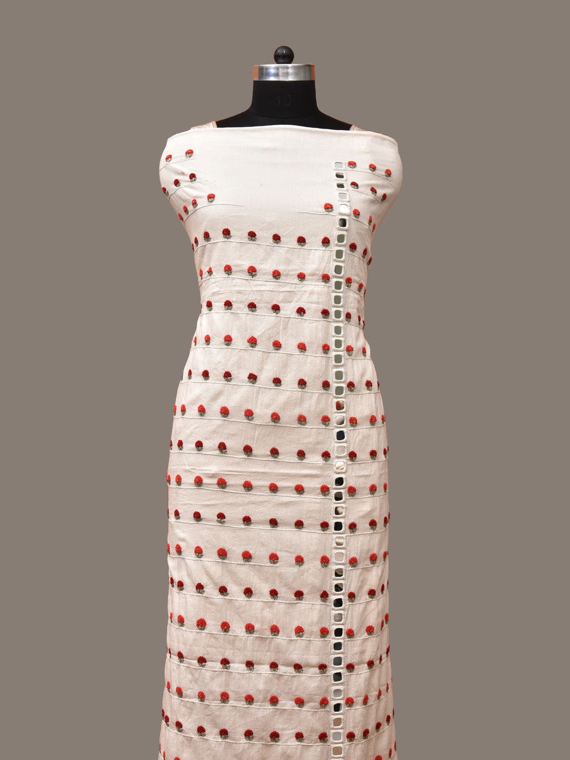White Hand Embroidary Cotton Kurta with Floral and Mirror Work Design f0228