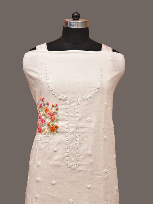 White Hand Embroidary Cotton Kurta with Floral Work Design f0219