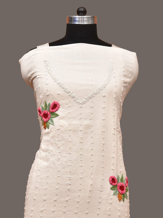 White Hand Embroidary Cotton Kurta with Floral Work Design f0223