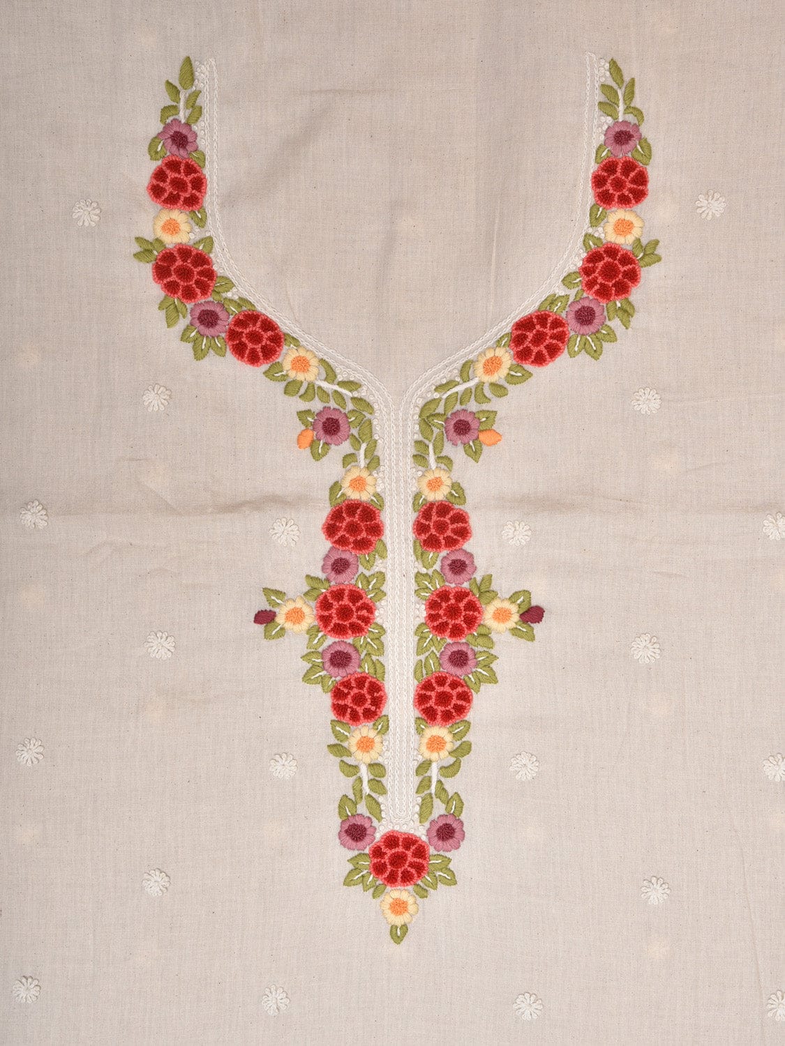 White Hand Embroidary Cotton Kurta with Floral Work Design f0226