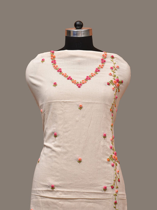 White Hand Embroidary Cotton Kurta with Floral Work Design f0234