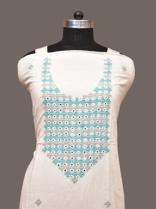 White Hand Embroidary Cotton Kurta with Mirror Work Design f0218