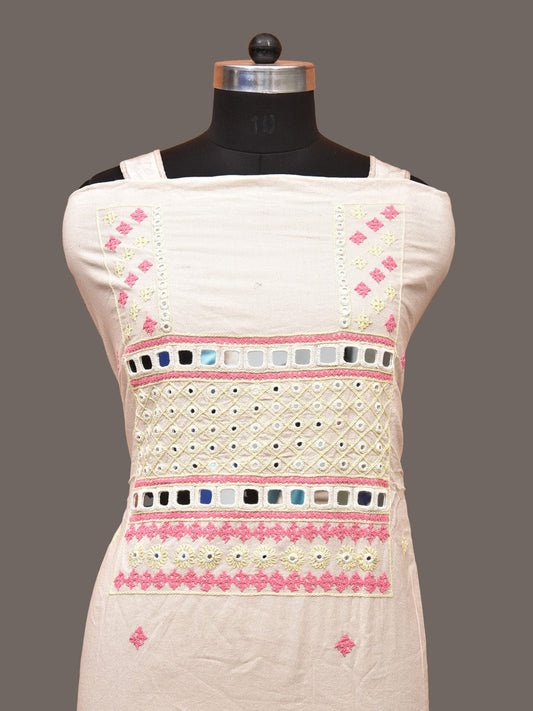White Hand Embroidary Cotton Kurta with Mirror Work Design f0220
