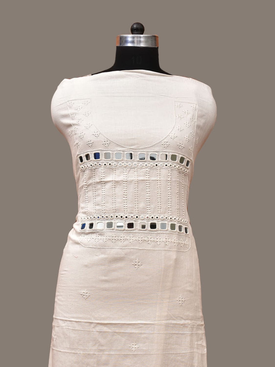 White Hand Embroidary Cotton Kurta with Mirror Work Design f0225