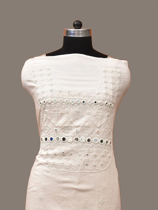 White Hand Embroidary Cotton Kurta with Mirror Work Design f0227