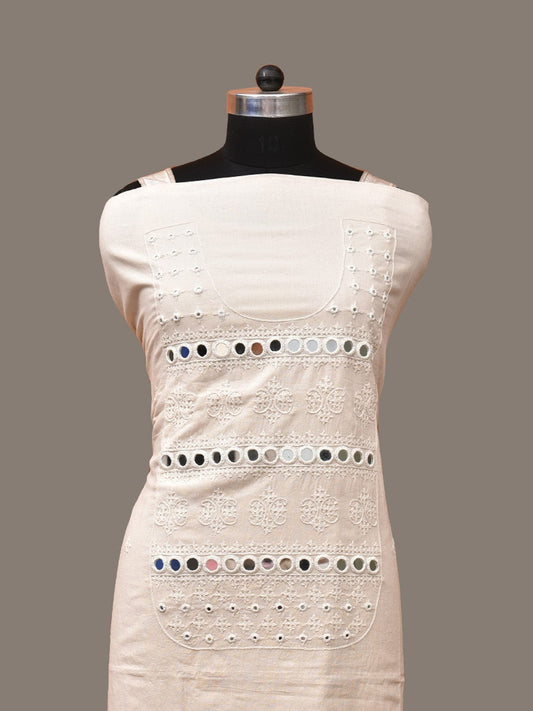 White Hand Embroidary Cotton Kurta with Mirror Work Design f0229