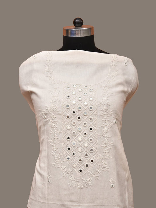 White Hand Embroidary Cotton Kurta with Mirror Work Design f0231