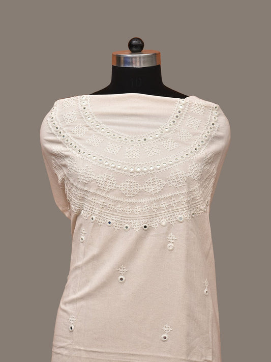 White Hand Embroidary Cotton Kurta with Mirror Work Design f0233