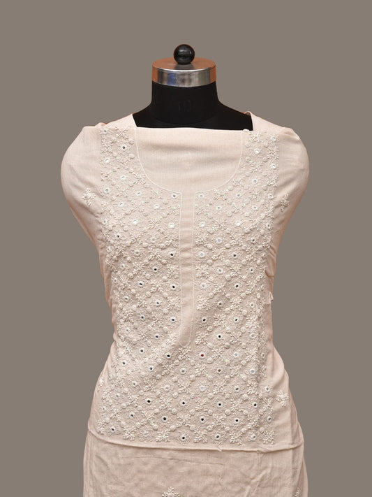 White Hand Embroidary Cotton Kurta with Mirror Work Design f0236