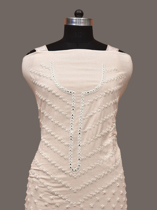 White Hand Embroidary Cotton Kurta with Mirrow Work Design and Dupatta f0224