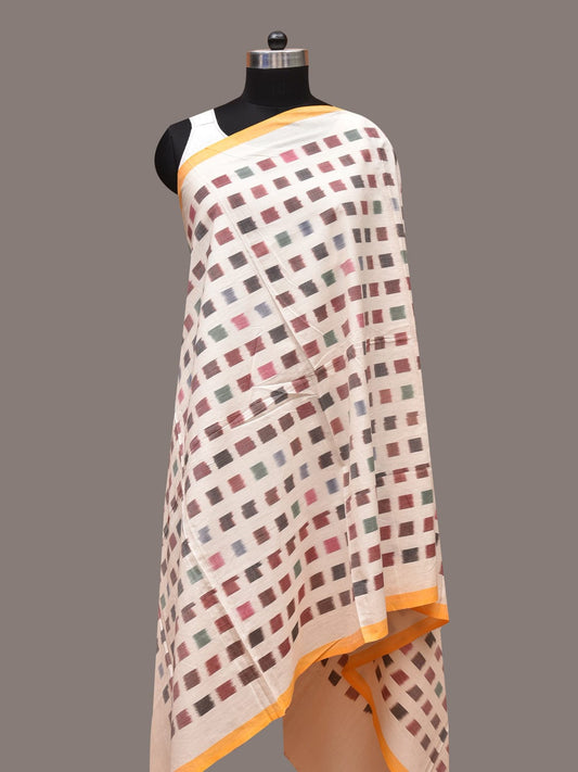 White Ikat Cotton Handloom Dupatta with Checks Design ds0992