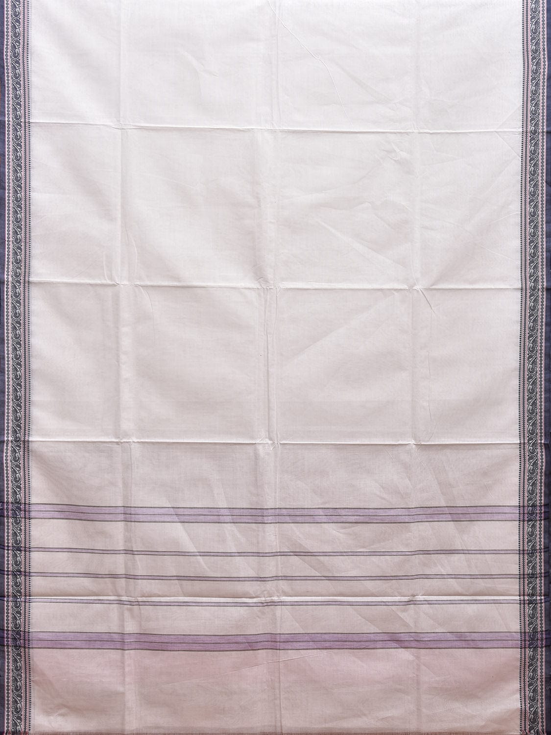 White Kanchipuram Cotton Saree with Strips Pallu Design k0786