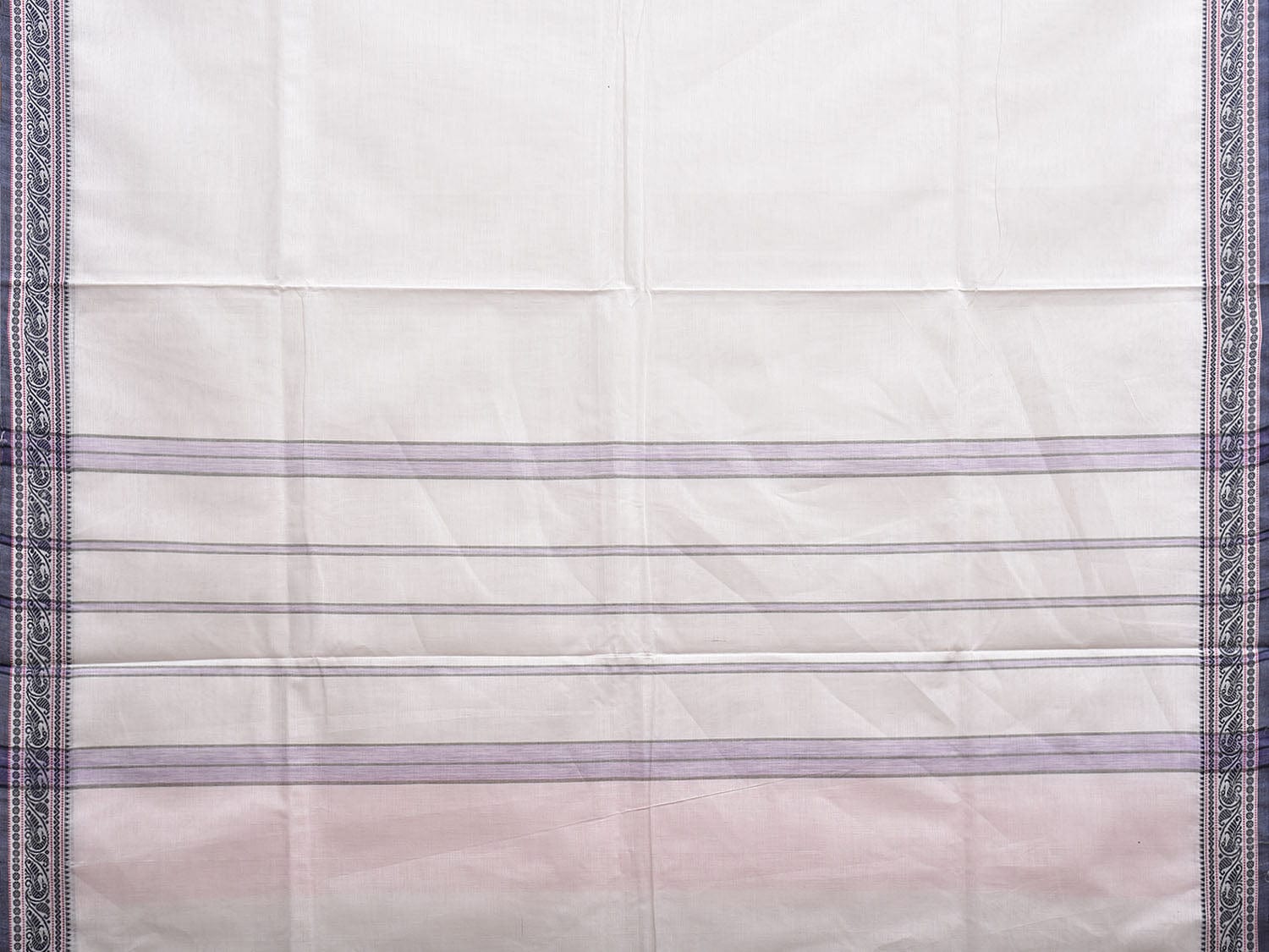 White Kanchipuram Cotton Saree with Strips Pallu Design k0786
