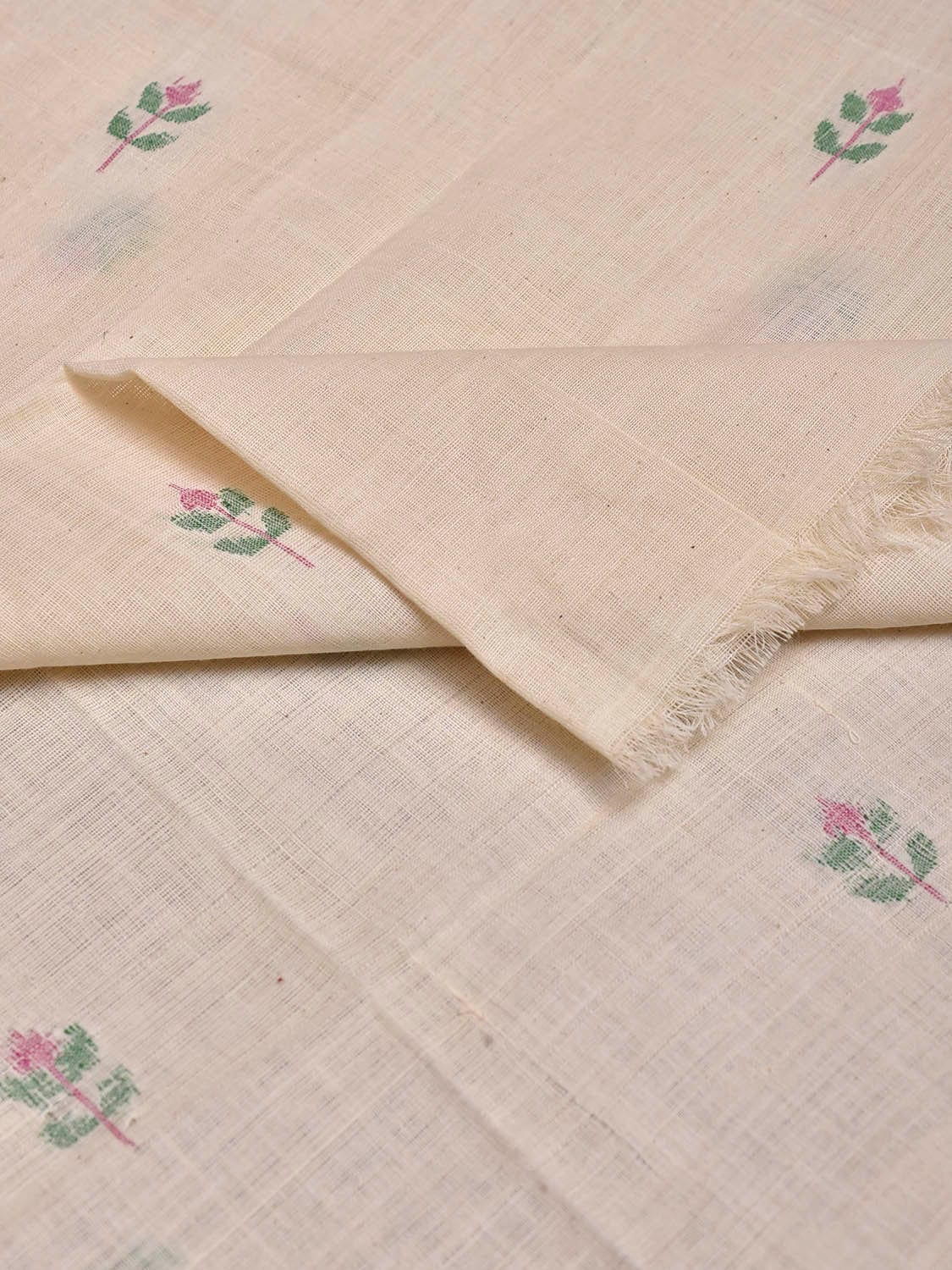 White Khadi Cotton Handloom Blouse with Jamdani Buta Design Length 1mt Width 44 Inches BL0138