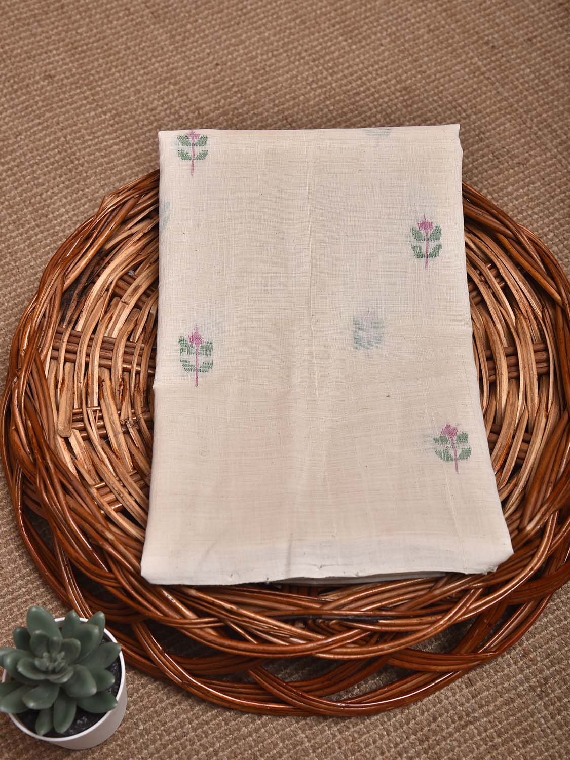 White Khadi Cotton Handloom Blouse with Jamdani Buta Design Length 1mt Width 44 Inches BL0138