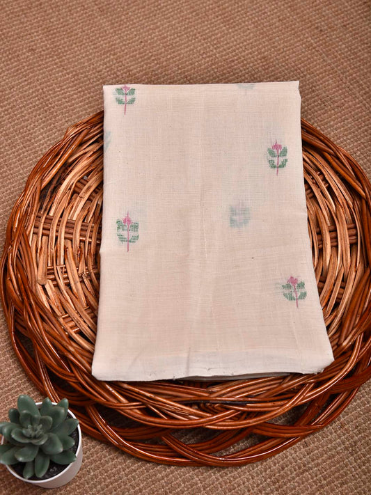 White Khadi Cotton Handloom Blouse with Jamdani Buta Design Length 1mt Width 44 Inches BL0138