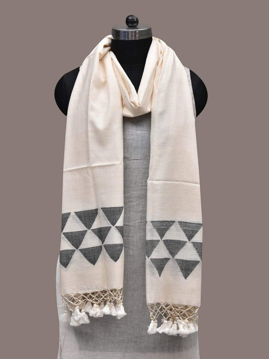 White Khadi Cotton Handloom Dupatta with Dhakai Design ds2482