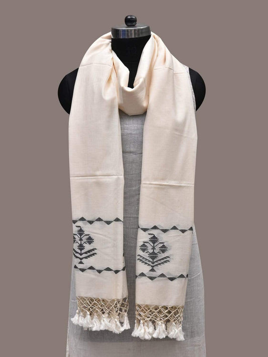 White Khadi Cotton Handloom Dupatta with Dhakai Design ds2484