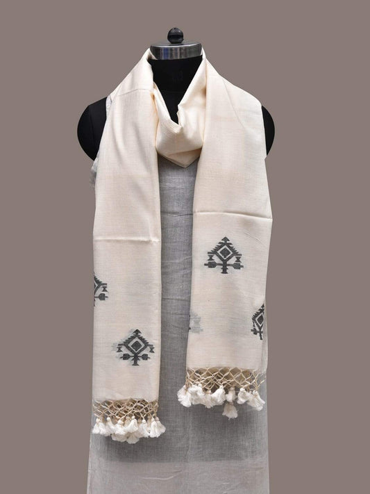 White Khadi Cotton Handloom Dupatta with Dhakai Design ds2485