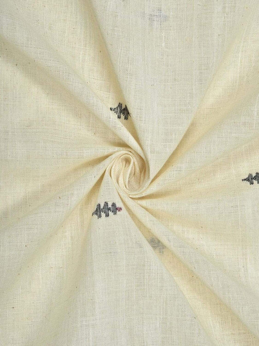 White Khadi Cotton Handloom 2.5mts Fabric Material with Jamdani Buta Design f0125