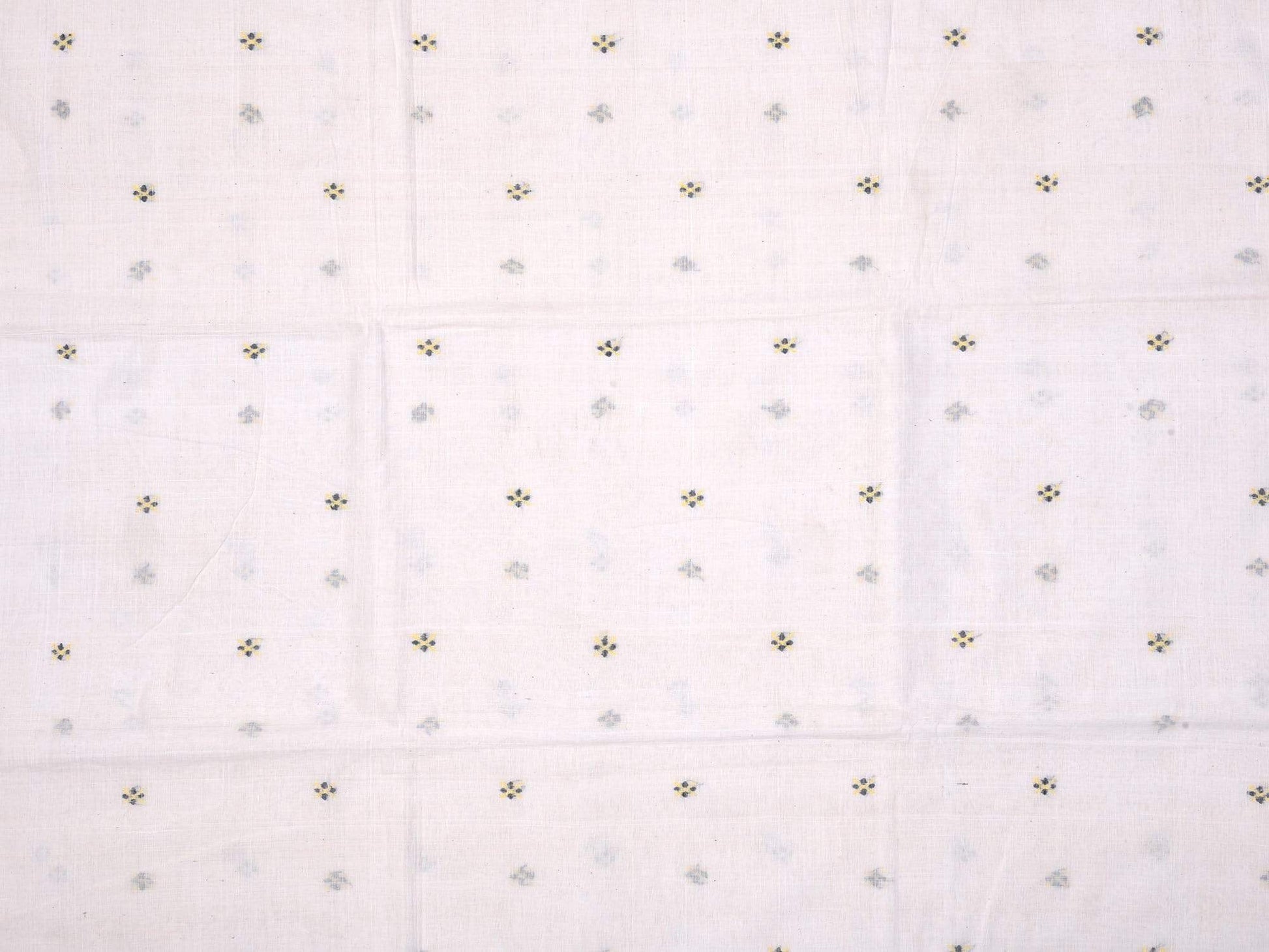 White Khadi Cotton Handloom Fabric With Jamdani Buta Without Border F0034