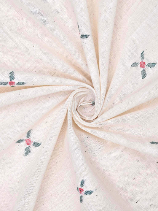 White Khadi Cotton Handloom Fabric With X Buta Design Without Border F0033