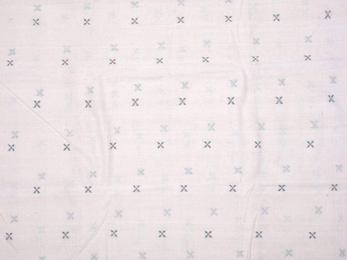 White Khadi Cotton Handloom Fabric With X Buta Design Without Border F0033