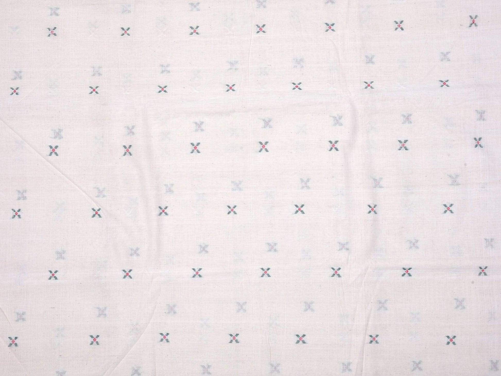 White Khadi Cotton Handloom Fabric With X Buta Design Without Border F0033
