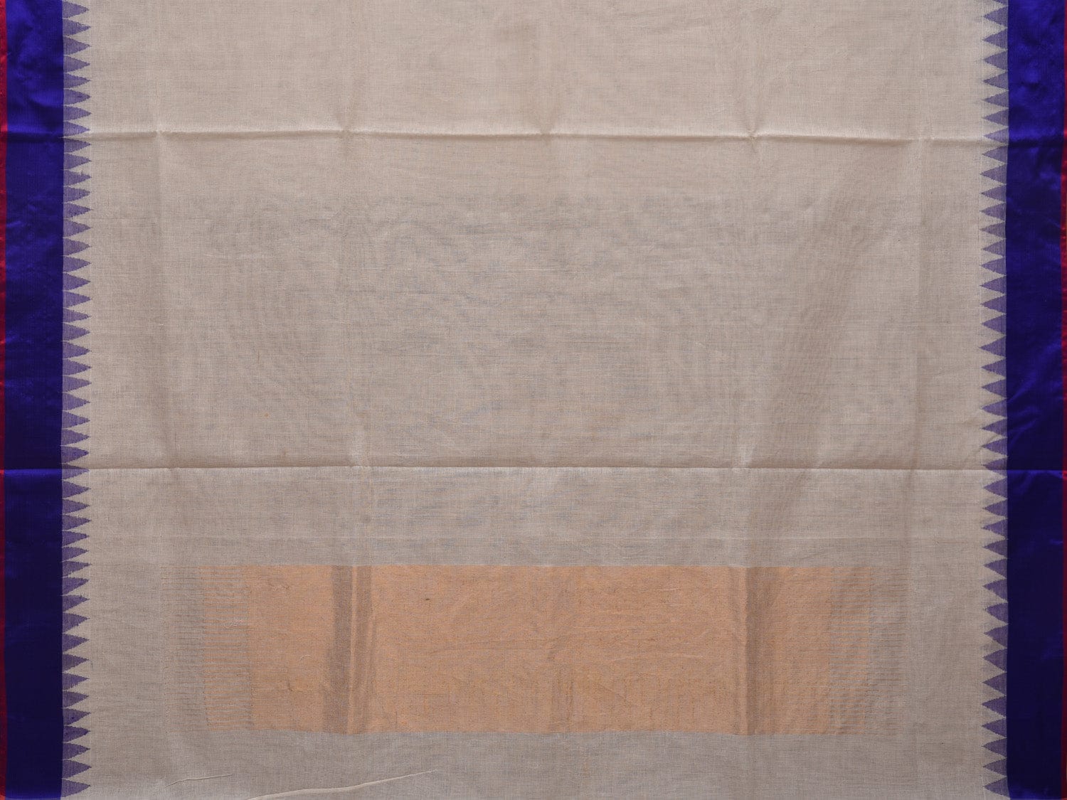 White Khadi Cotton Handloom Plain Saree with Temple Border Design kh0580