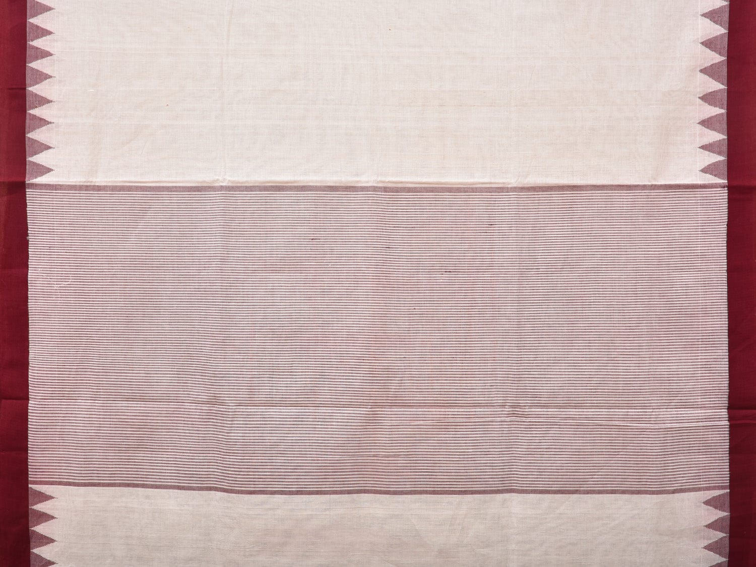 White Khadi Cotton Handloom Plain Saree with Temple Border Design kh0612
