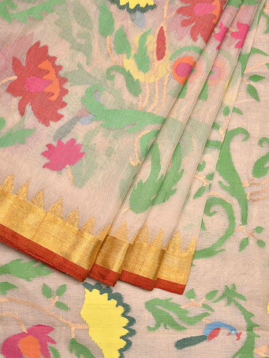 White Khadi Cotton Handloom Saree with All Over Design kh0535