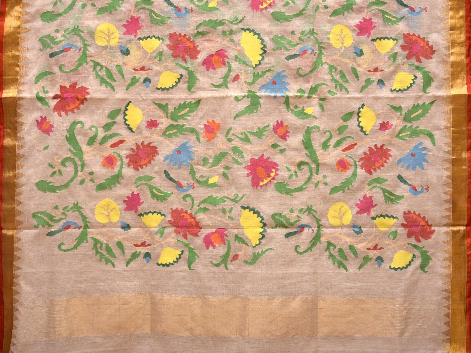 White Khadi Cotton Handloom Saree with All Over Design kh0535