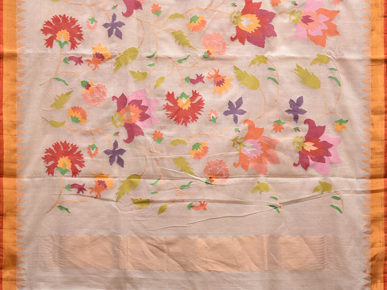 White Khadi Cotton Handloom Saree with All Over Floral Design kh0693