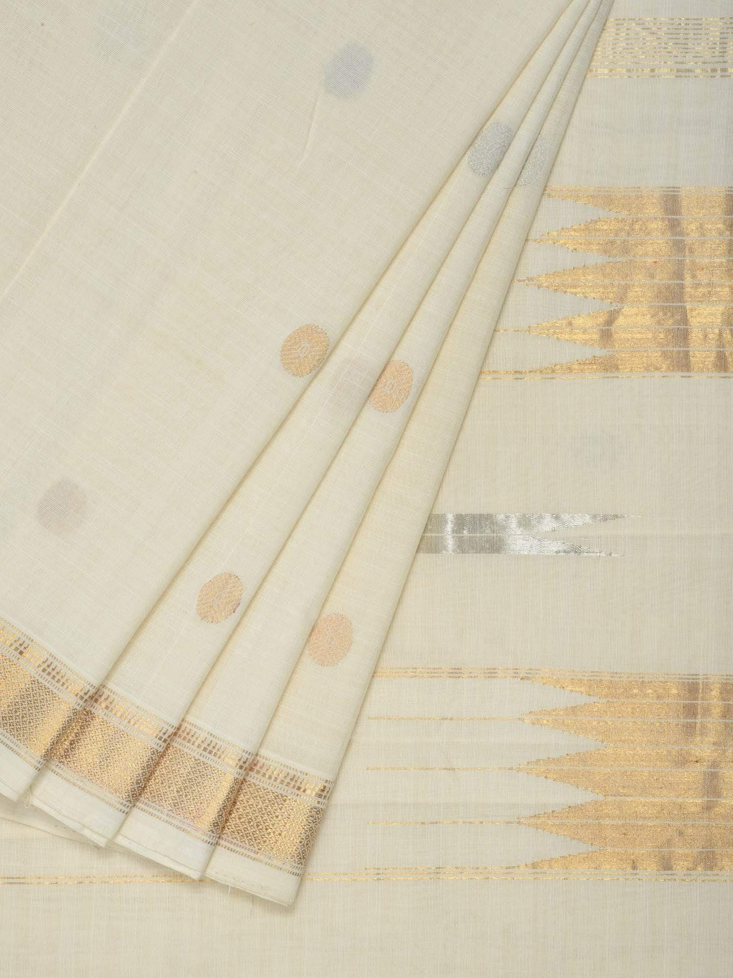 White Khadi Cotton Handloom Saree with Buta Design kh0408